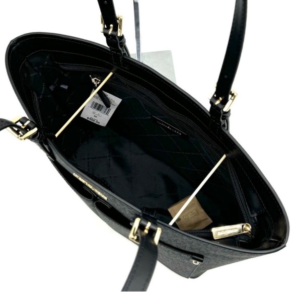 Michael Kors Jet Set Medium Pocket Tote Bag & Double Zip Wallet Black Multi - Picture 7 of 13